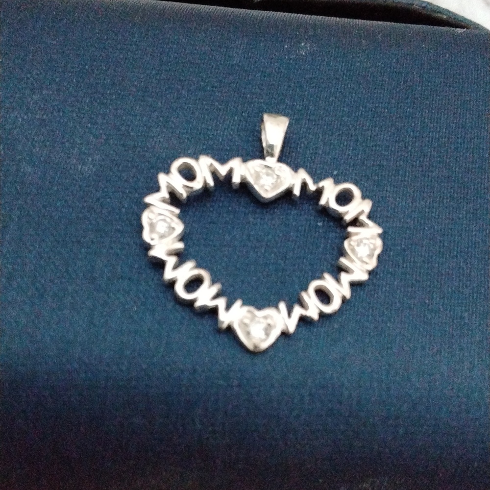 Sterling Silver Mom Heart Shaped Pendant.